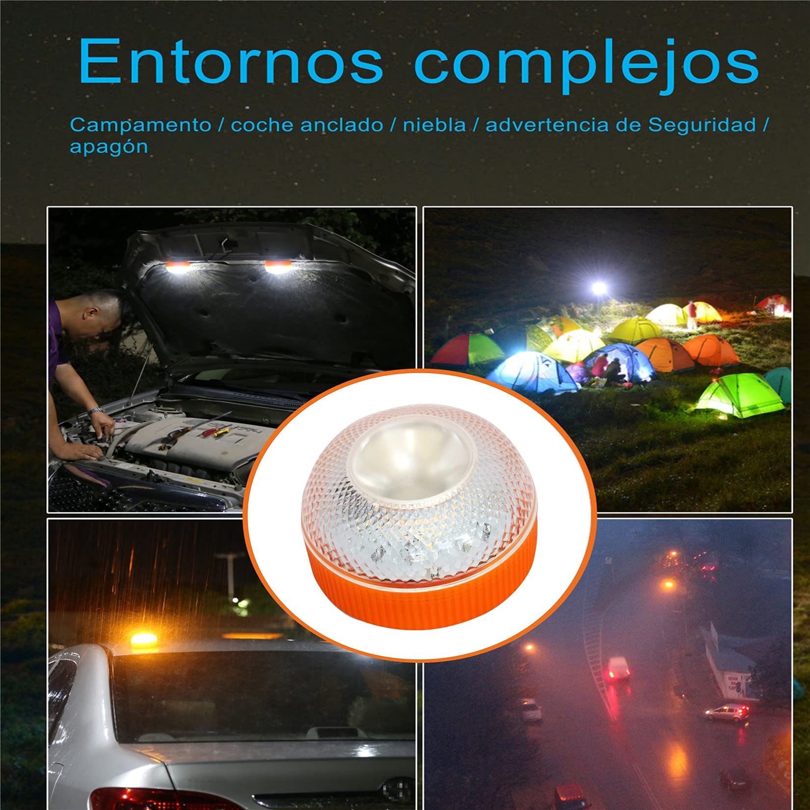 Luz de Emergencia Luz Emergencia AutóNoma Coche LáMpara De Advertencia Destello Luz PrecaucióN LED Multiusos Pequeñapara Camiones VehíCulos Emergencia AutomóViles Lámpara (Modelo con batería 4PCS)