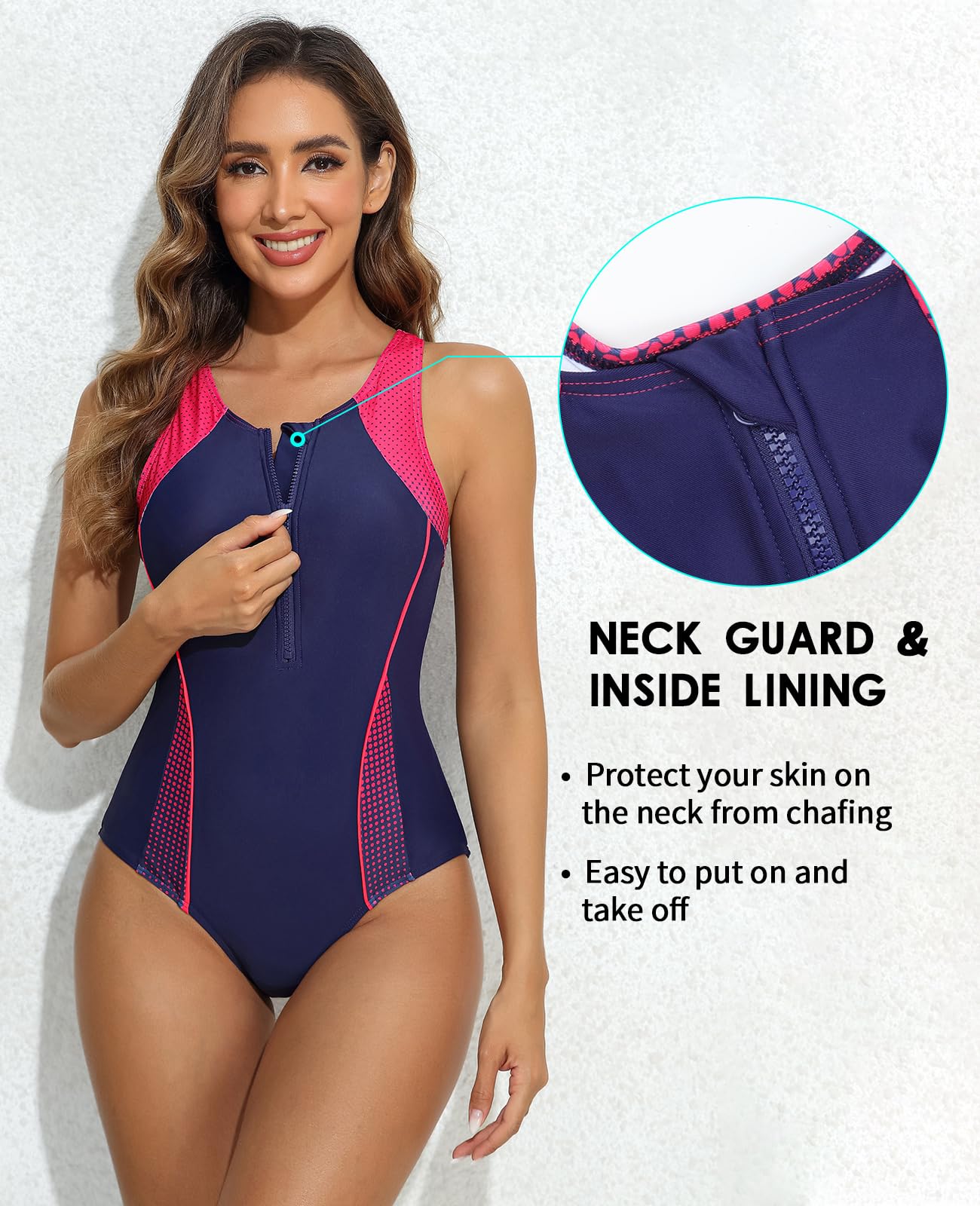 beautyin Costume da bagno intero da donna con cerniera frontale, costume da bagno sportivo con schiena incrociata