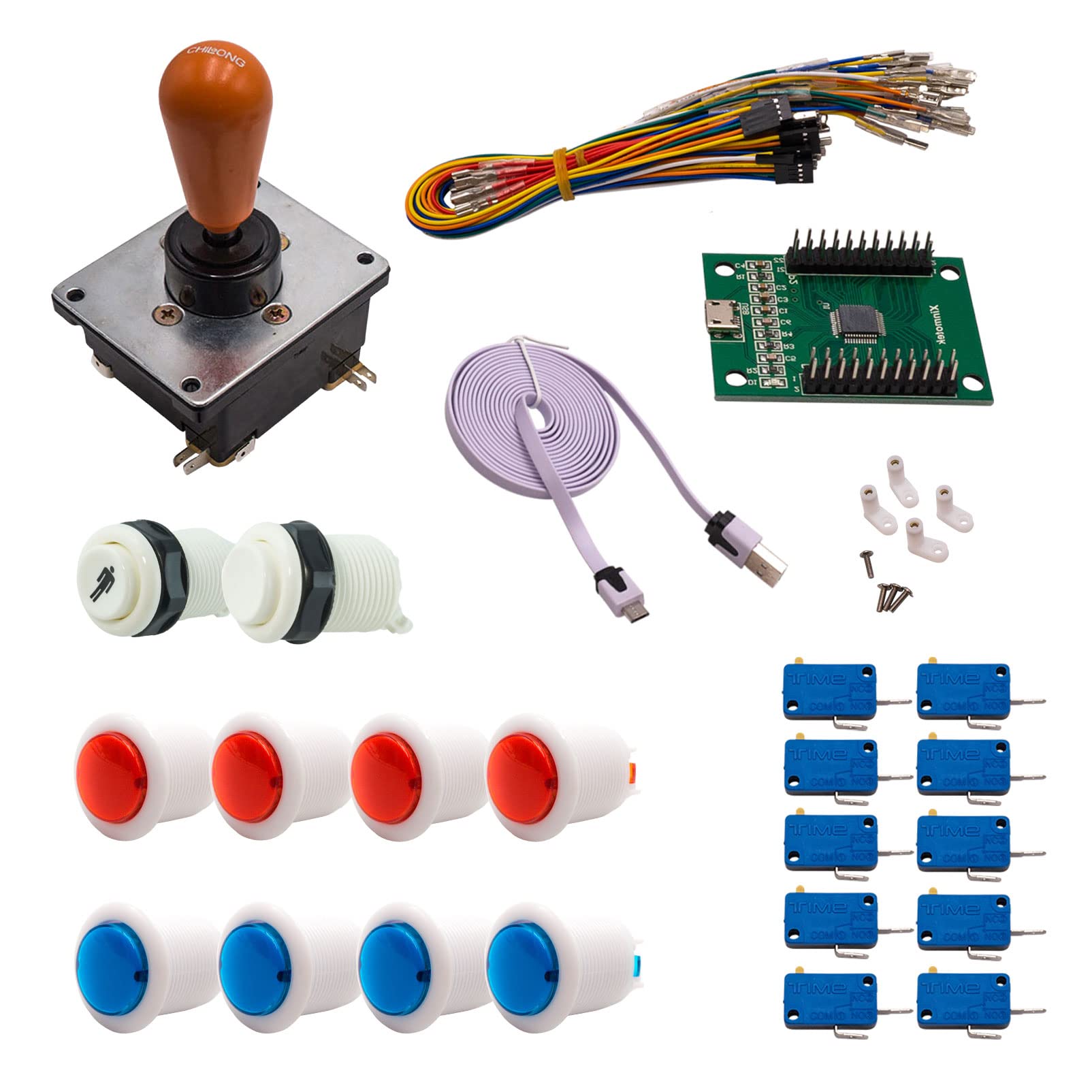 Kit Joystick e Pulsanti Arcade 1 Giocatore Pulsanti Bicolori Bianchi Joystick Coreano Mappa XinMoTek Videogiochi Retro Gaming
