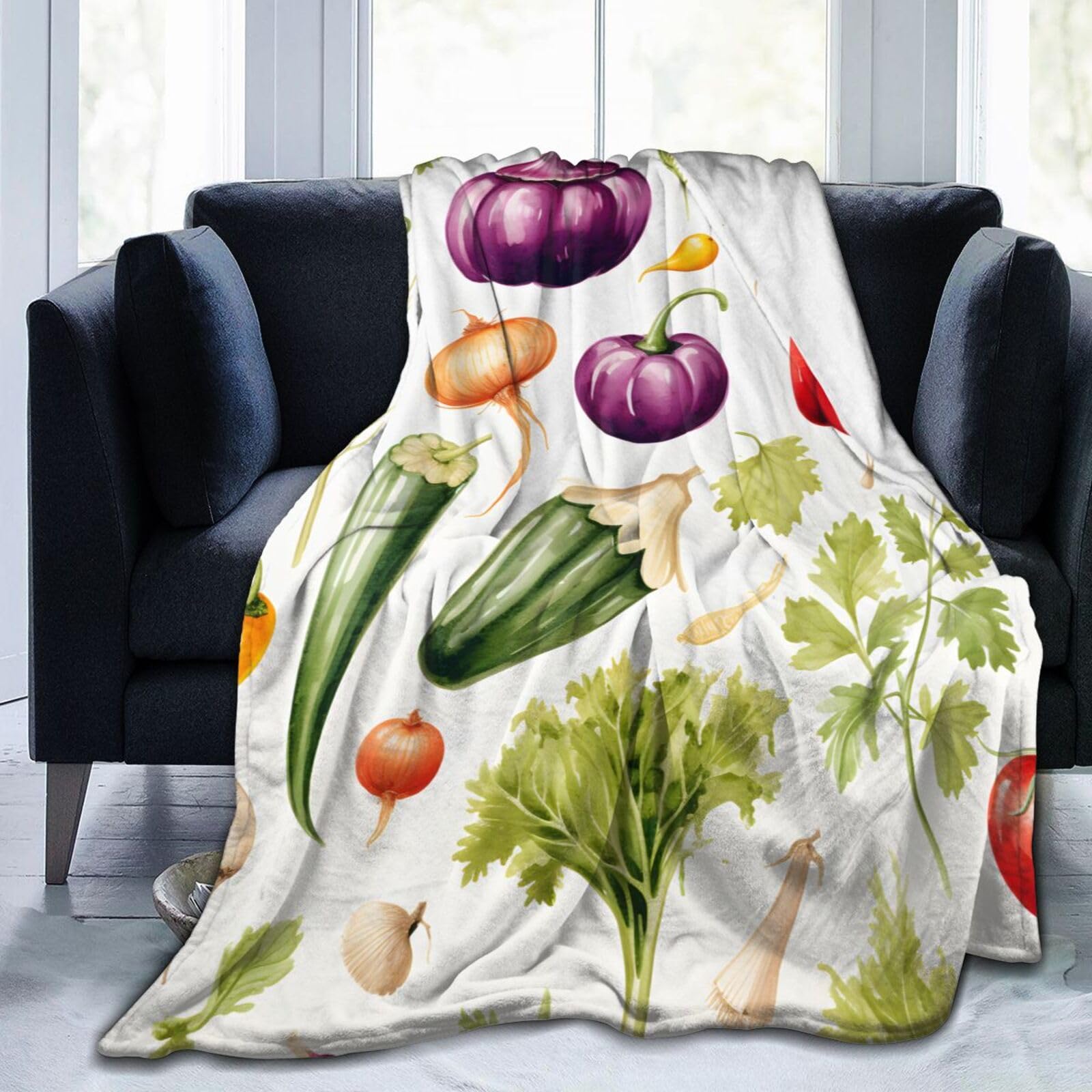Jeté de canapé aquarelle et légumes Mexpekil 200x150 cm pour lit et salon