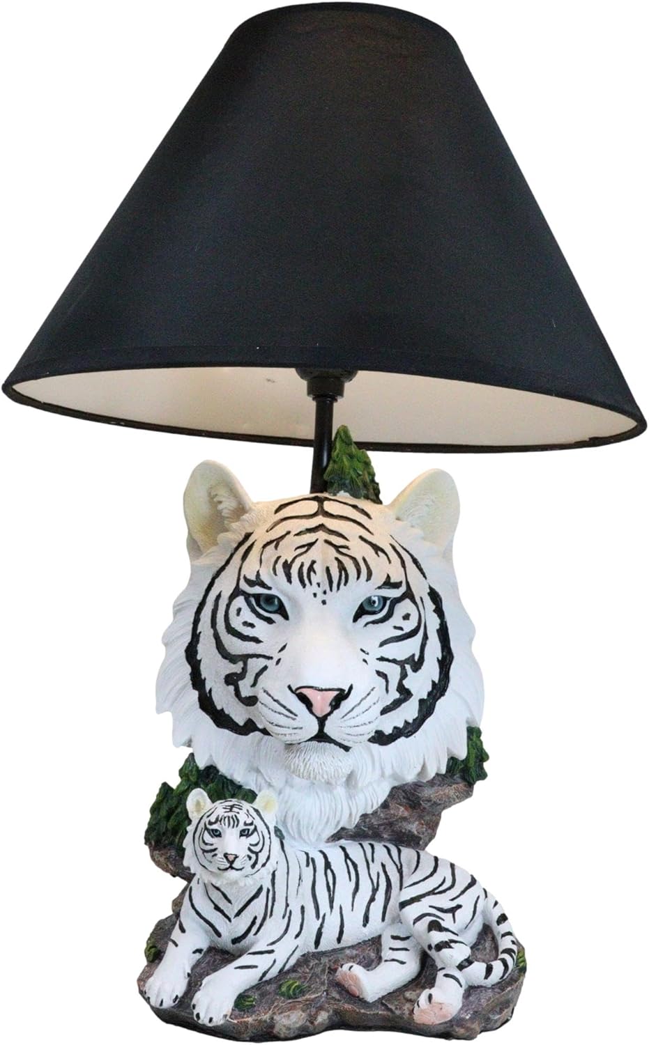 Ebros Gift White Striped Rare Alaskan Tiger Desktop Table Lamp Statue with Black Fabric Shade Siberian Albino Tiger Home Decor Lighting Accessory As Jungle Forest Large Cats Accent