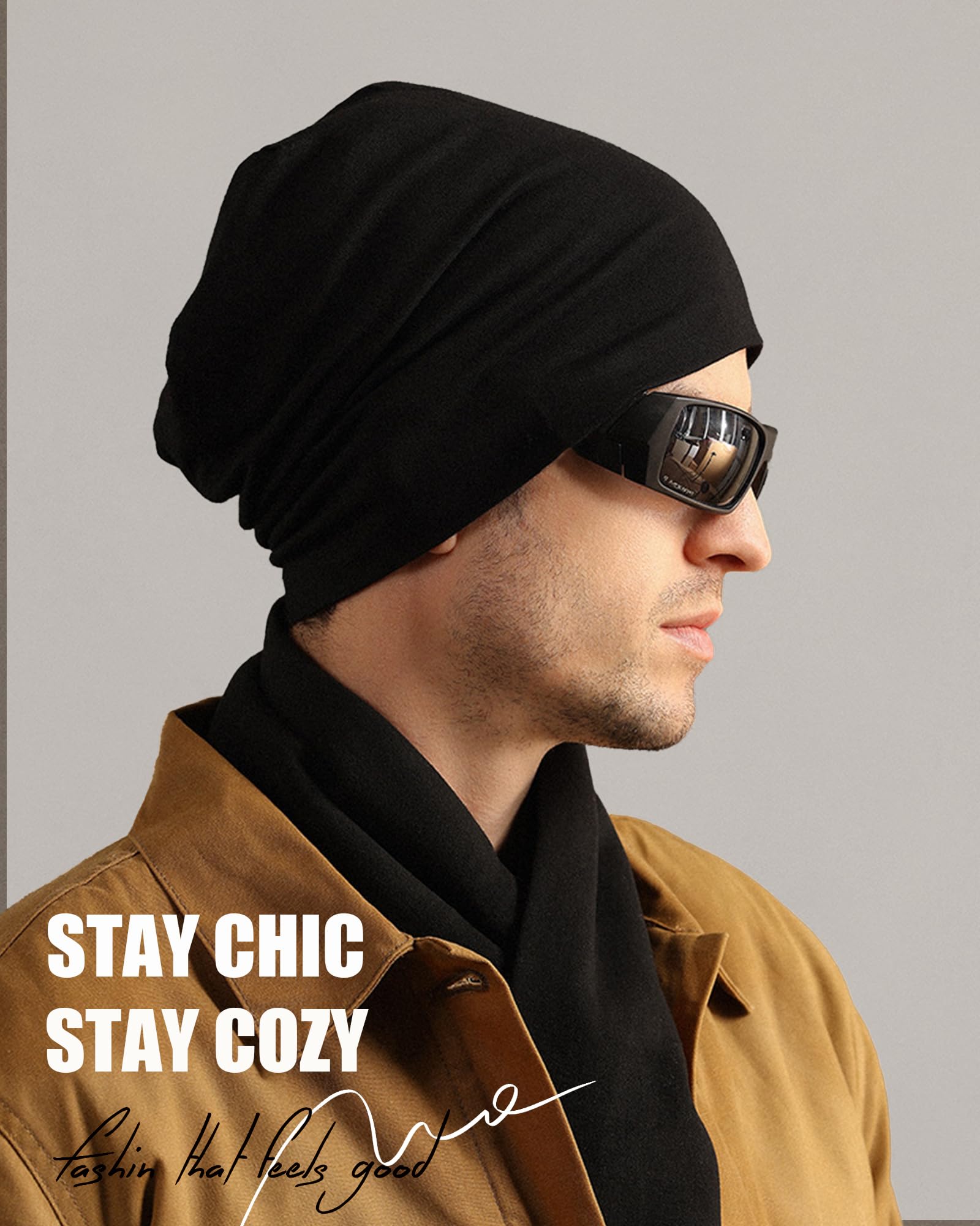ROYBENS 100% Cotton T-Shirt Beanie for Women Men Slouchy Beanies Soft Hipster Daily Hat Lightweight Skull Cap — view 3