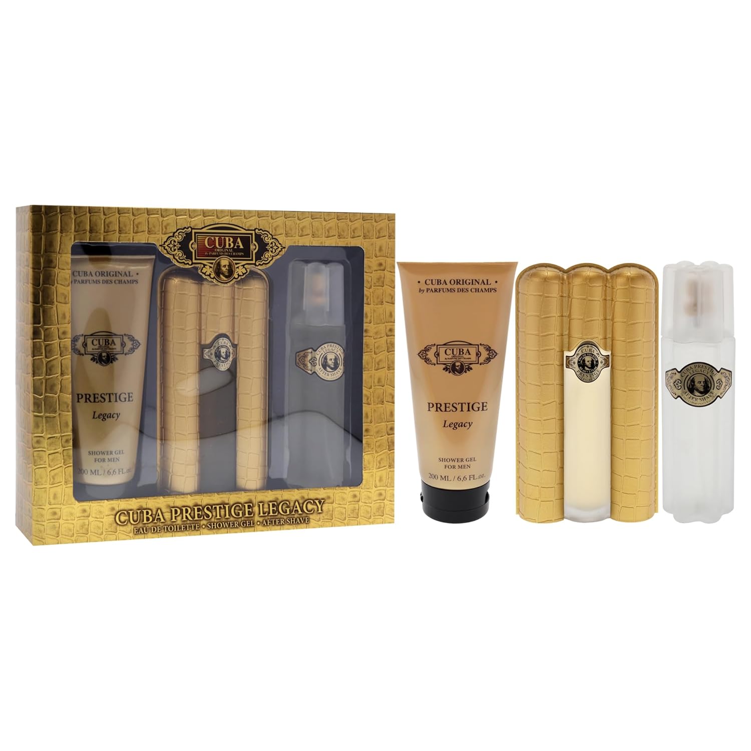Cuba Prestige Legacy for Men - 3 Pc Gift Set 3oz EDT Spray, 6.6oz Shower Gel, 3.3oz After Shave