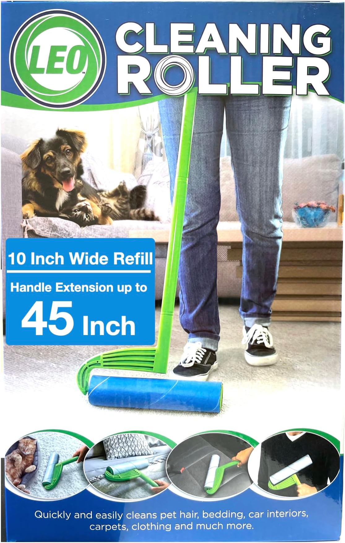Leo Mega Cleaning Extendable Lint Roller with 25 Sticky Peel Tape Refill Long Lint Remover Roller Set for Household and Pet Hair Removal Effortless Cleaning.