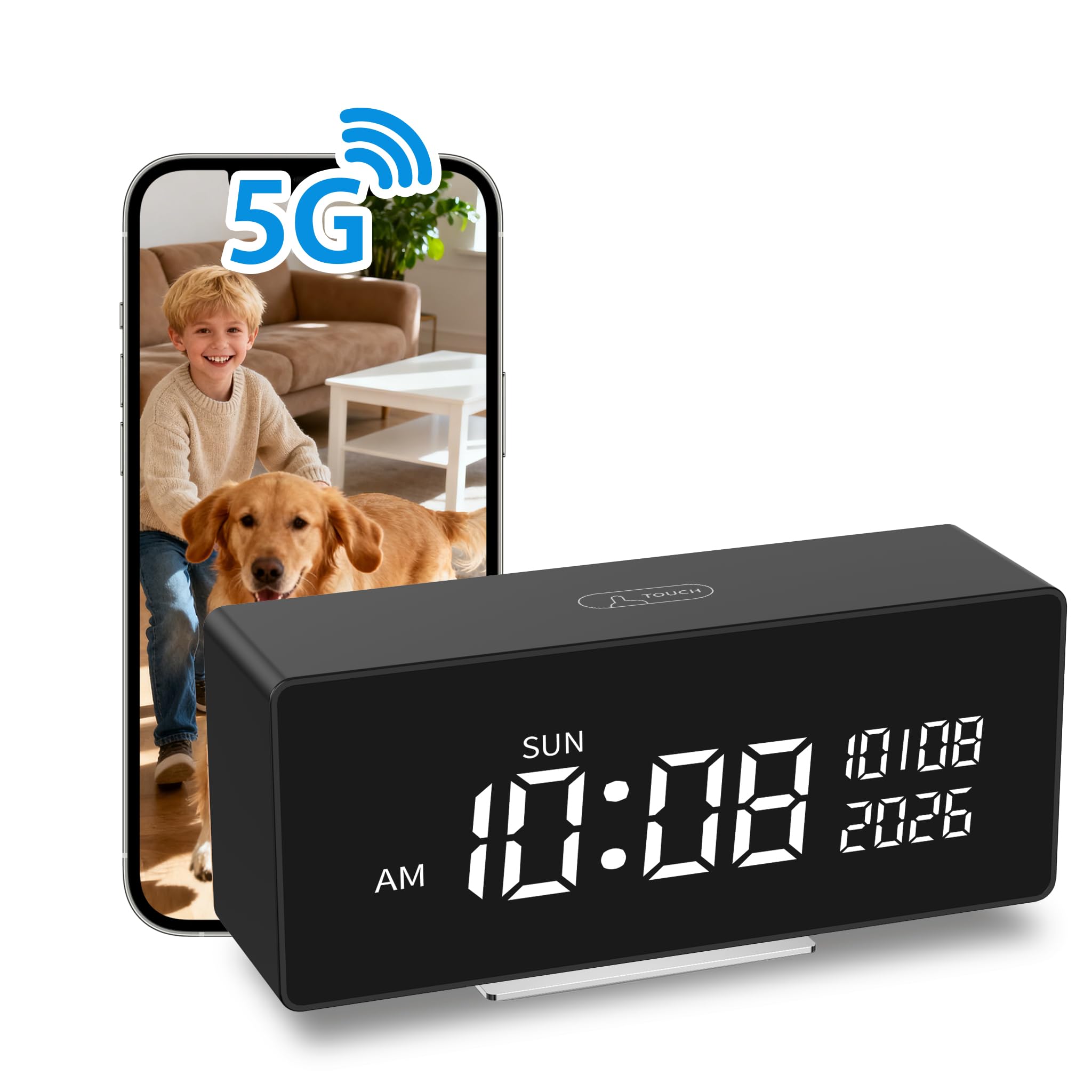 NOSENT Security Mini Camera Digital Clock 1080P HD Nanny Camera with AI Motion Detection Clear Night Vision 5G