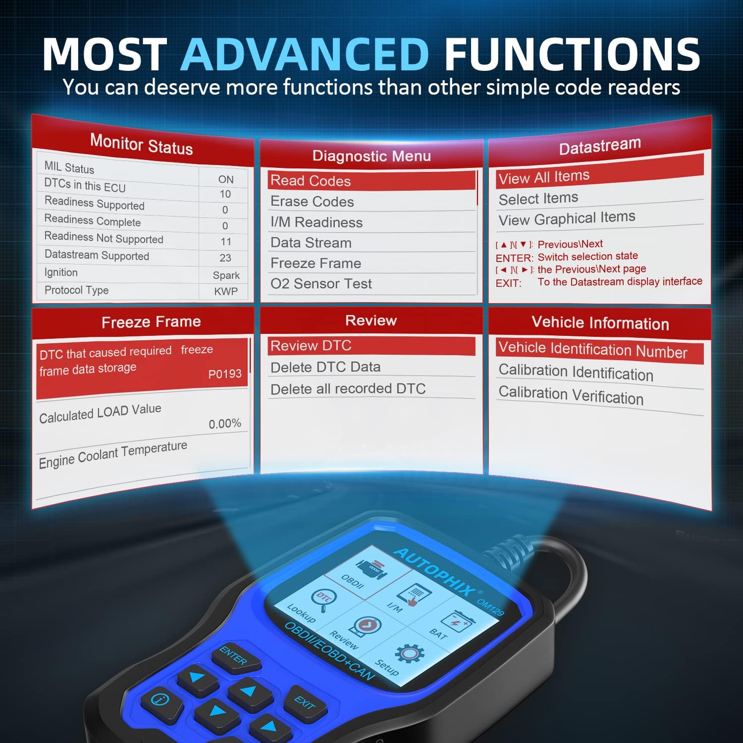 2023 Upgraded AUTOPHIX OM129 OBD2 Scanner 2-in-1 Battery Test Check Engine Fault Car Code Reader Full Live Data Vehicle Code Reader with All OBD2 Function Enhanced Code Definition Diagnostic Scan Tool