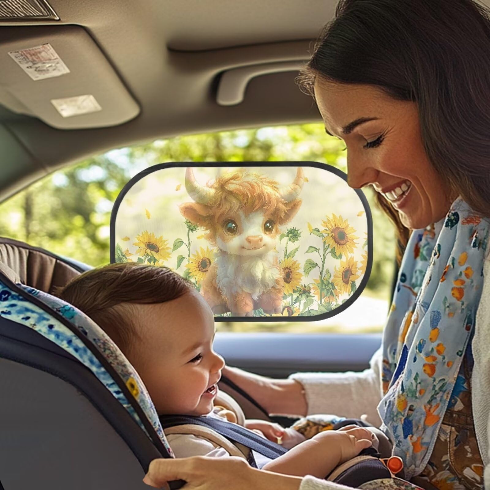 Tupalatus Sunflower Cow Window Shades for Car Baby 2 Pack Clean Breathable Sun Shield Protector for Baby Blocks Heat and UV Rays Glare Protection Fit Small Sedans Mini SUVs