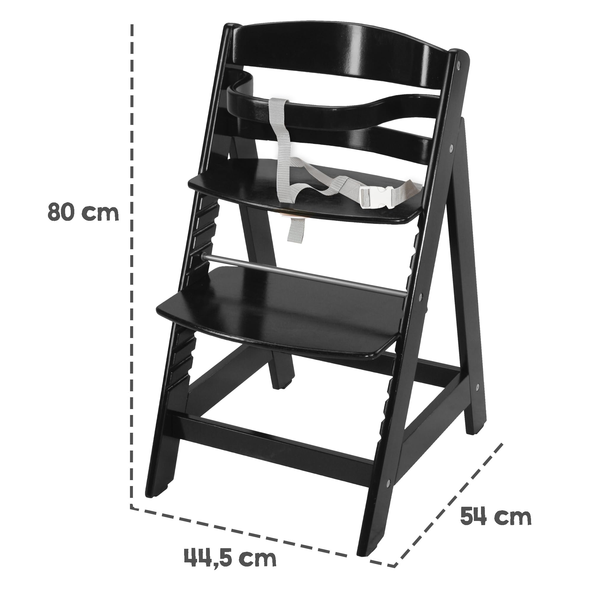 roba Seggiolone Pappa per Bambini Sit Up III - Evolutivo - con Poggiapiedi e Cinghie di Sicurezza Removibili - Altezza Regolabile - Legno Nero