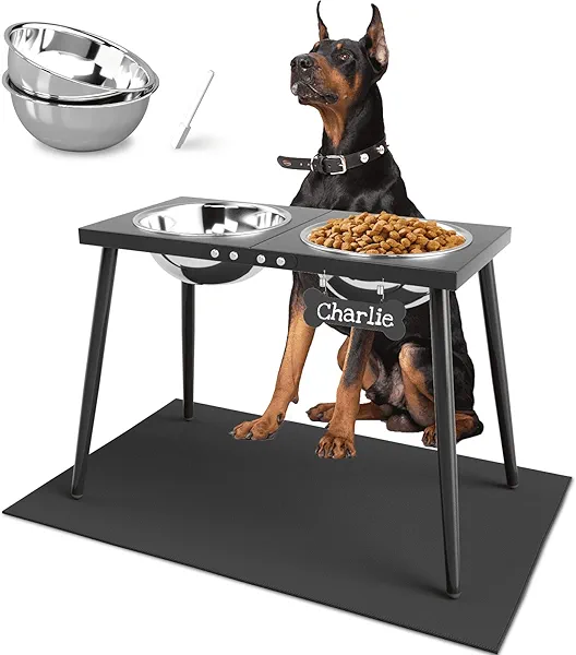 ADENGL Metal Elevated Dog Bowls, 17in Tall Raised Dog Bowl Stand, with Feet Non-Slip Feeder with 3000ml Stainless Steel Bowl and Sprill Proof Mat for Extra Large Breeds