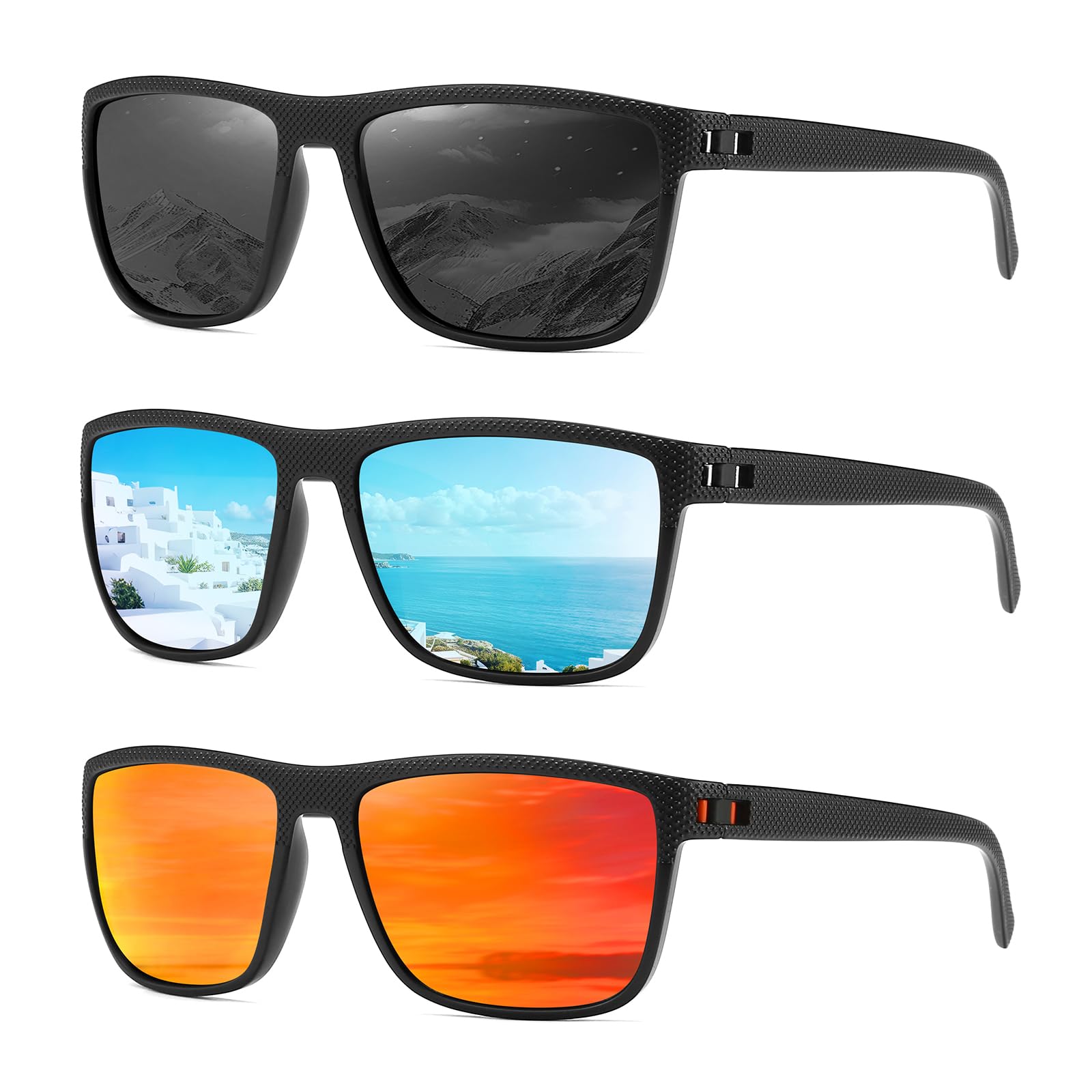 MASDUN Polarized Sunglasses for Men and Women Square Sun glasses Color Mirror Lens UV Blocking (3 Pack)