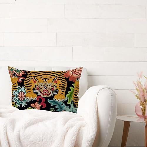 Vista 762 de ArogGeld Chinoiserie - Fundas de almohada escénicas asiáticas, estilo asiático, funda de almohada azul y verde Kelly, funda de cojín para decoración