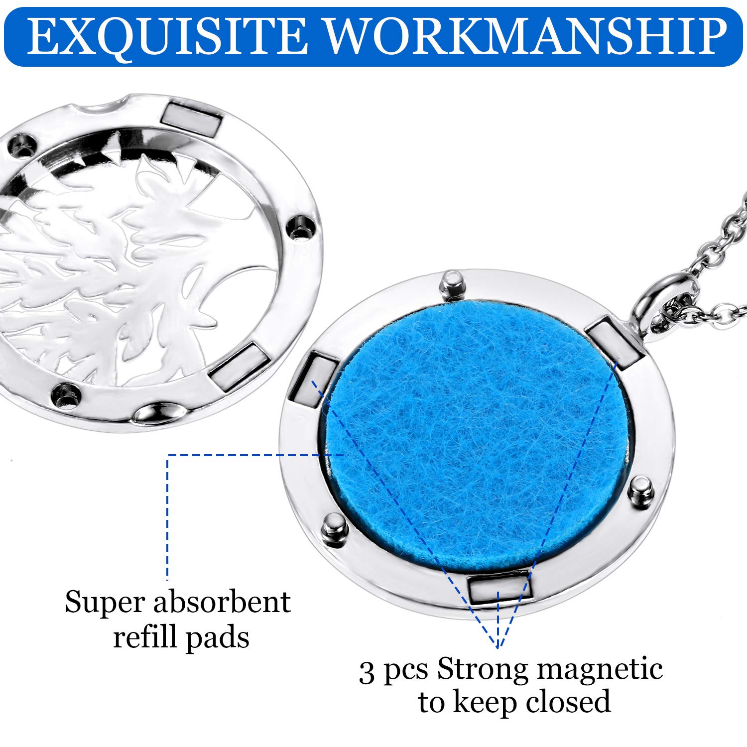 4 Pieces Aromatherapy Essential Oil Diffuser Pendant Locket Pendant Perfume Oil Jewelry Necklace with 14 Refill Pads and 24 Inch Adjustable Chain
