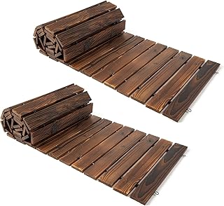 2 PCS 8FT Wooden Garden Pathway with Non-Slip Surface, Roll Out Wooden Pathway Rustic Path Decorative Boardwalk (Brown)
