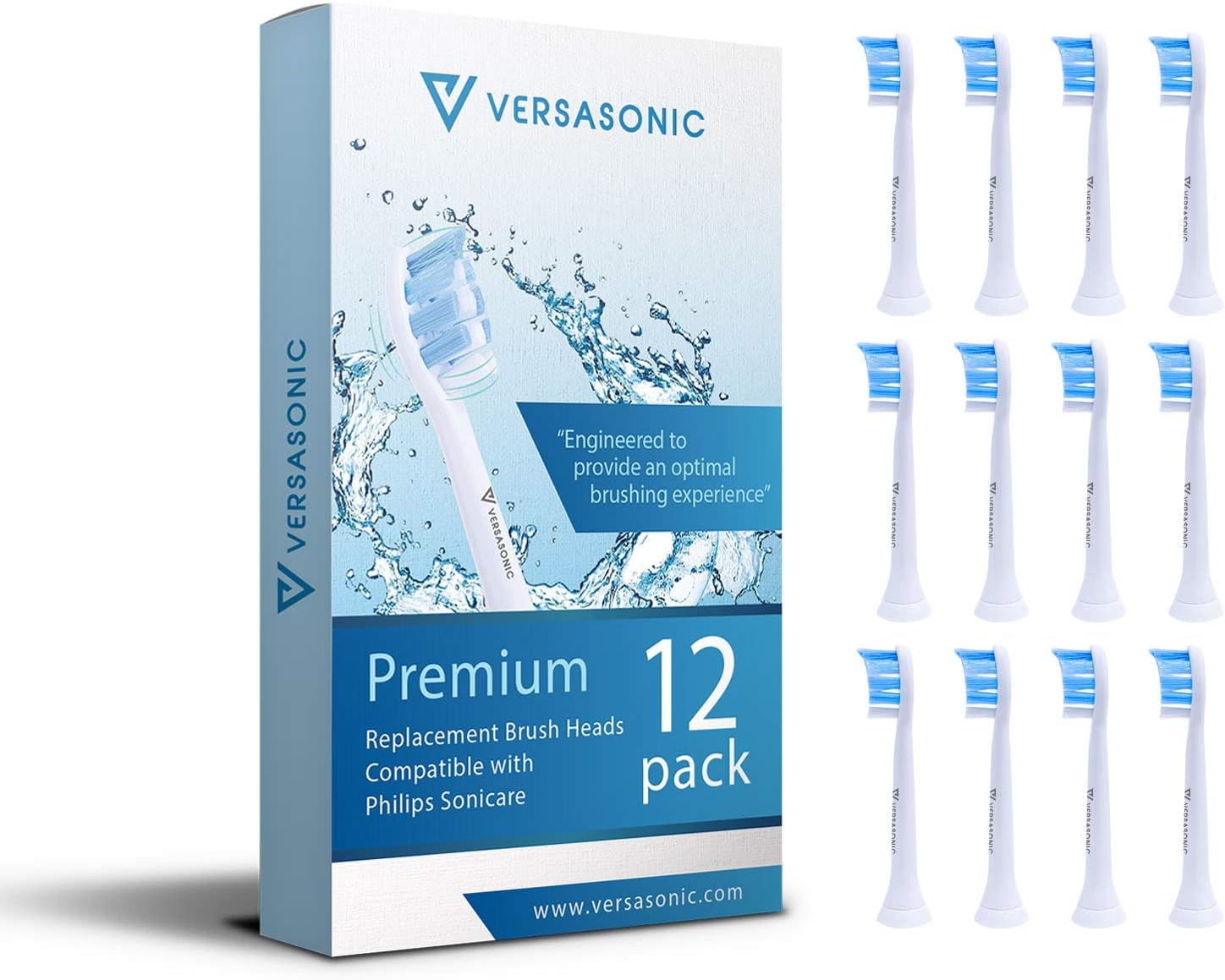 12Pack of Premium Brush Heads by Versasonic. Compatible Replacement