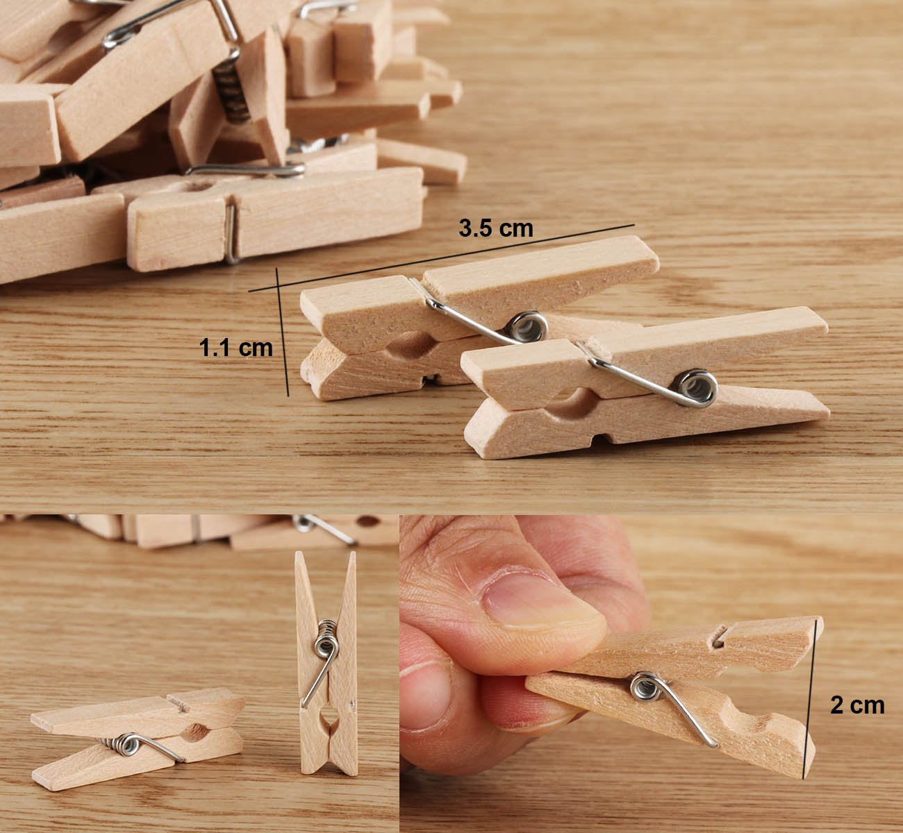 Mini-Wäscheklammern Aus Holz, Mehrfarbig – 100 Stück, 3,5 Cm, Inkl. 2,5 M Juteschnur