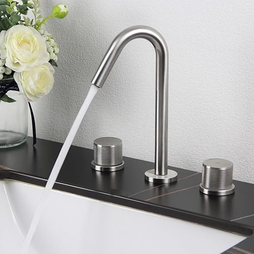 Miniatura 2 de Grifos de tocador de 8 pulgadas, 3 piezas de grifos de lavabo, níquel cepillado, dos manijas de 8 pulgadas, grifo de fregadero de baño extendido con