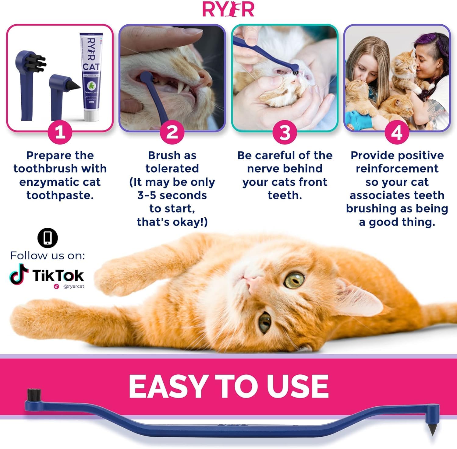 RYERCAT Juego de 5 cepillos de dientes de doble cara para gatos, cepillo de dientes con microcabeza (muy pequeño) para un ajuste personalizado, suministros de cuidado dental para gatos, cepillo de