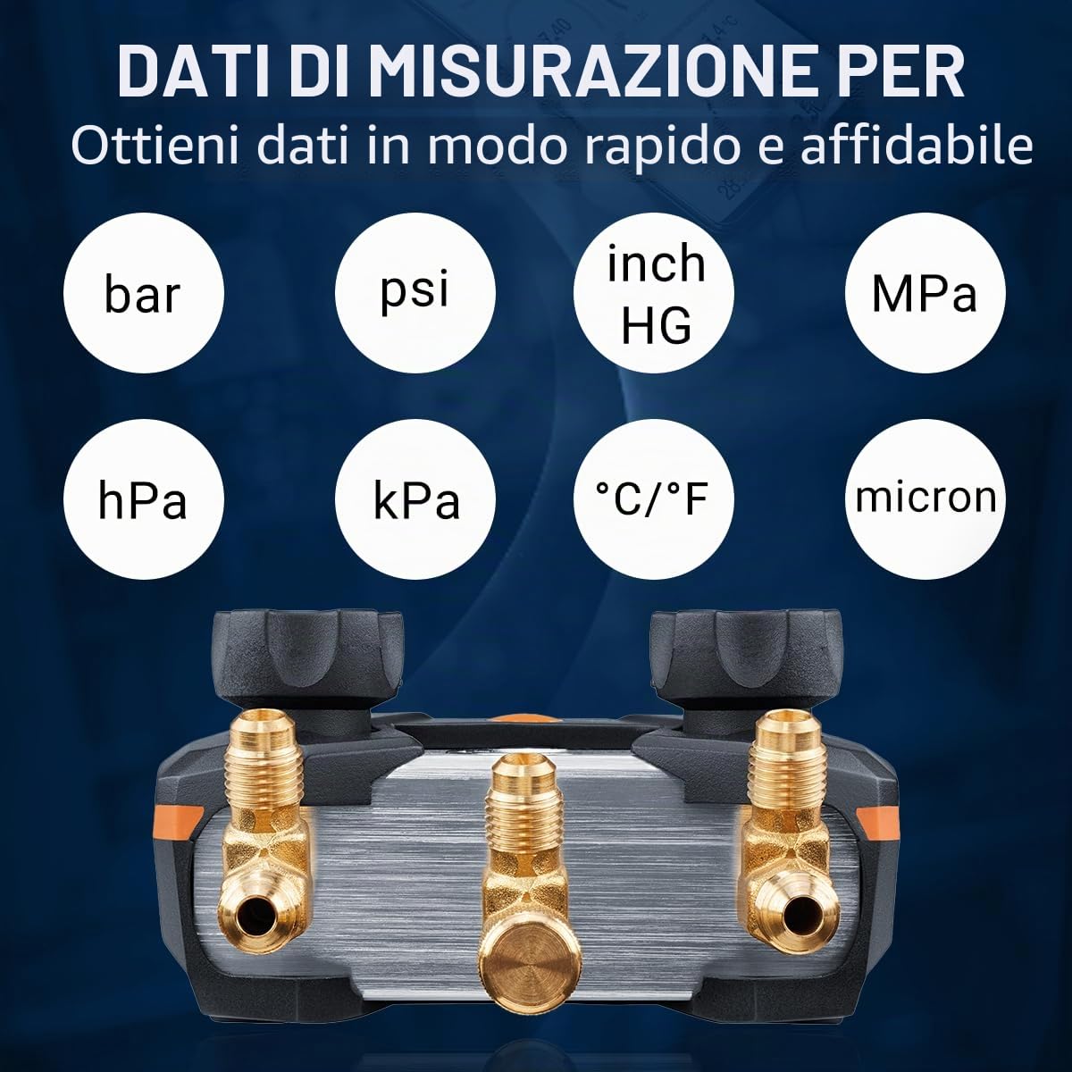 Testo Set Manometri Collettore AC 550s - Manometri collettore HVAC e refrigerazione - Incl. 2 sonde a morsetto di temperatura cablate - Kit ricarica CA con surriscaldamento, sottoraffreddamento con