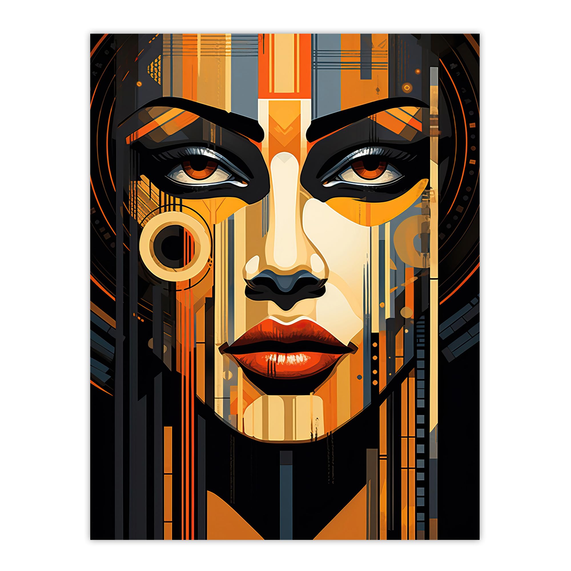Artery8 Gold Art Deco Futuristic Abstract Bold Striking Artwork Woman Face Metropolis Painting Large Wall Art Poster Print Thick Paper 18X24 Inch