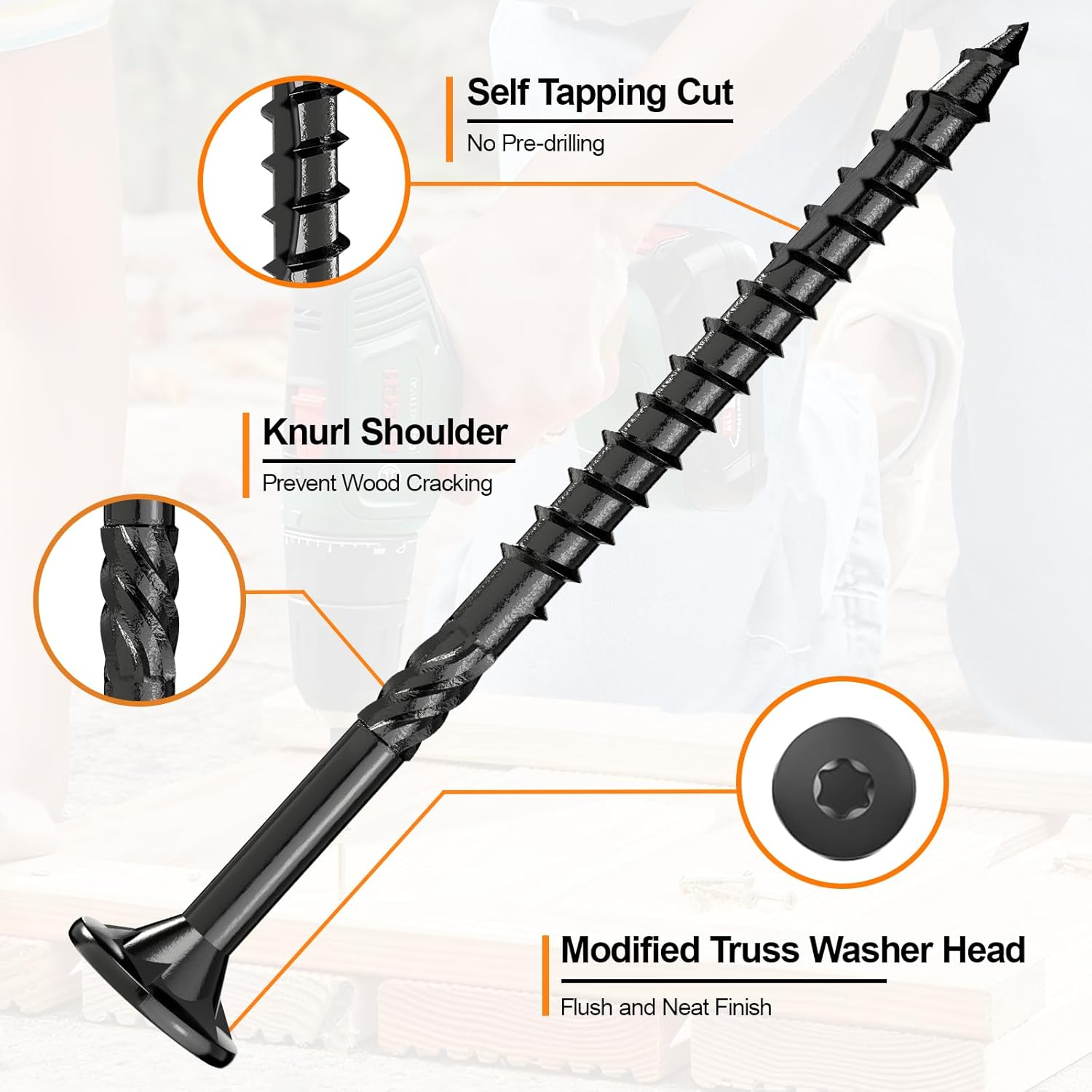 #8 x 2-1/2” Deck Screws, 2000Pcs Star Drive Wood Screws, Rust Resistant Timber Screws for Timber/Log/Landscaping Wood, T20 Star Bit Included, Black