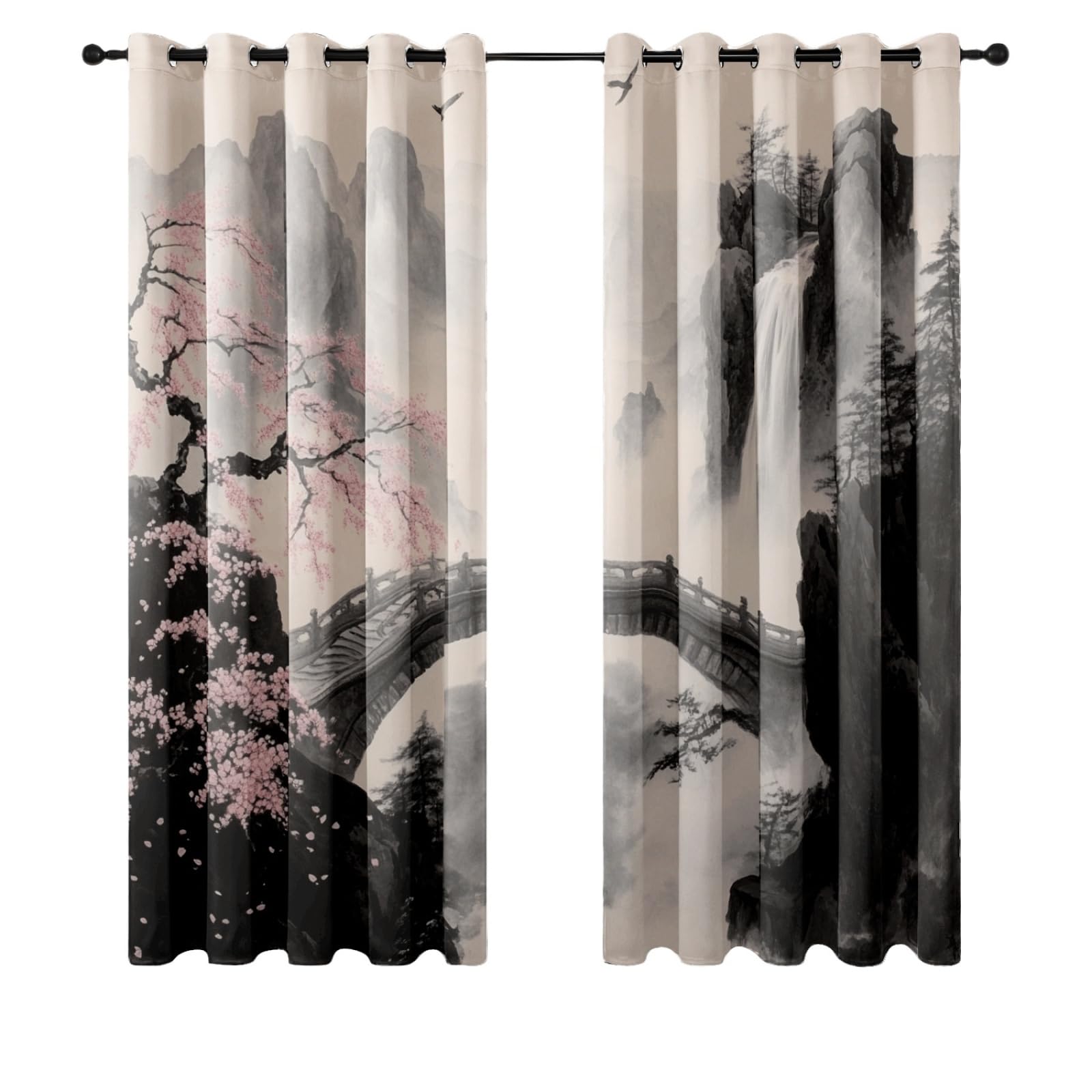 Curtain Beige Schwarz Rosa Gardinen Polyester Vorhang mit Ösen Blackout Curtain Waschbar Vorhänge mit Ösen Living Room Thermovorhang Schlafzimmer Verdunklungsvorhänge Blickdicht 2x140x160cm