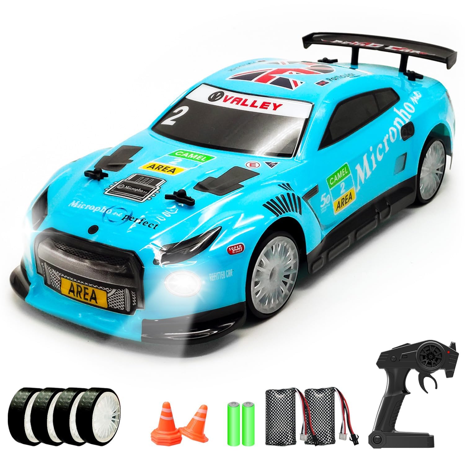 RACENTRC Drift Car - 1:14 Scale 4WD 15MPH Fasr Remote Control Toy for Boys Kids Adults with Drifting & Racing Tires, 2 Rechargeable Batteries (Blue)