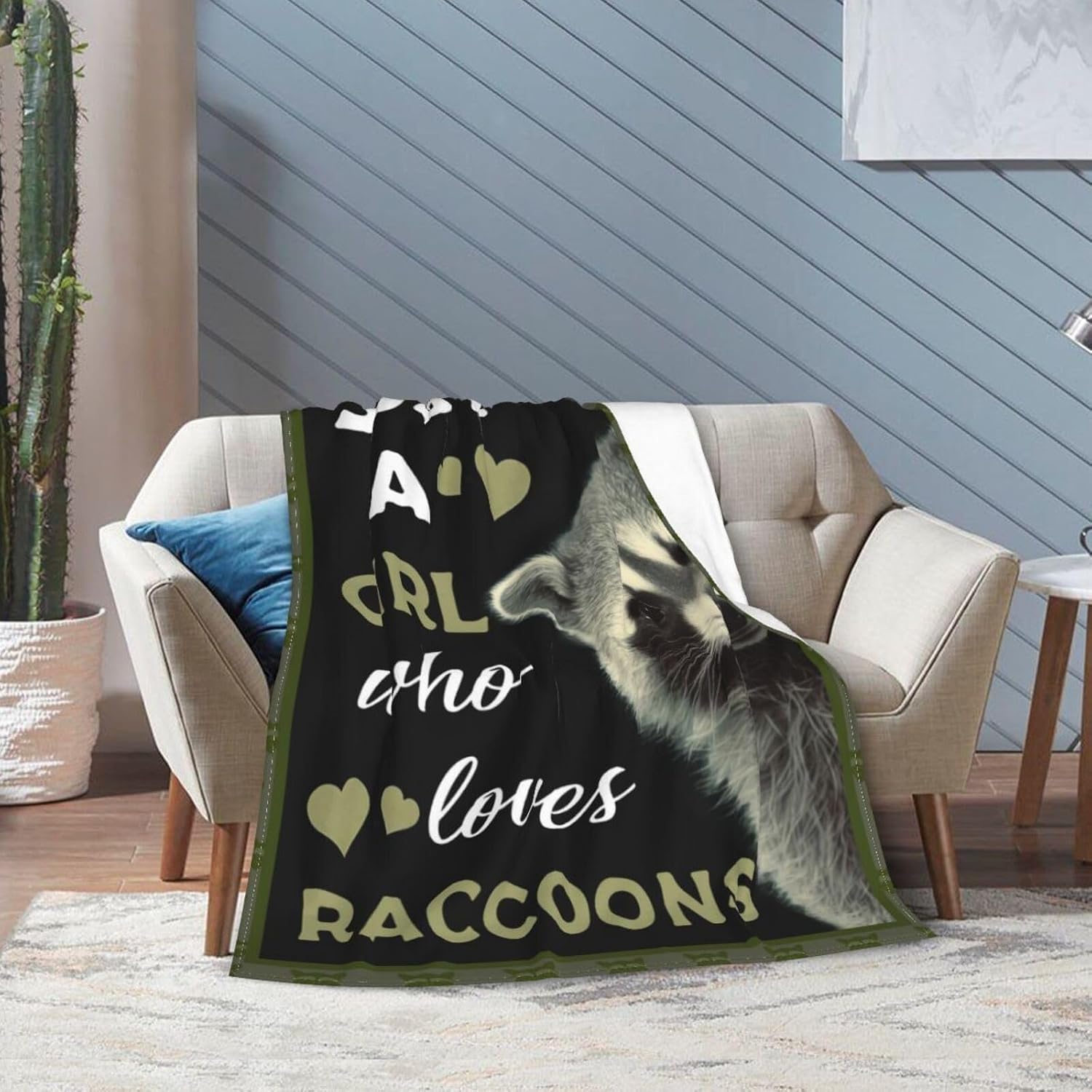 Just A Girl Raccoon Plush Throw Blanket - Super Soft, Cozy, Warm Fleece - Perfect for Kids, Girls, Boys & Women - 60"X80"