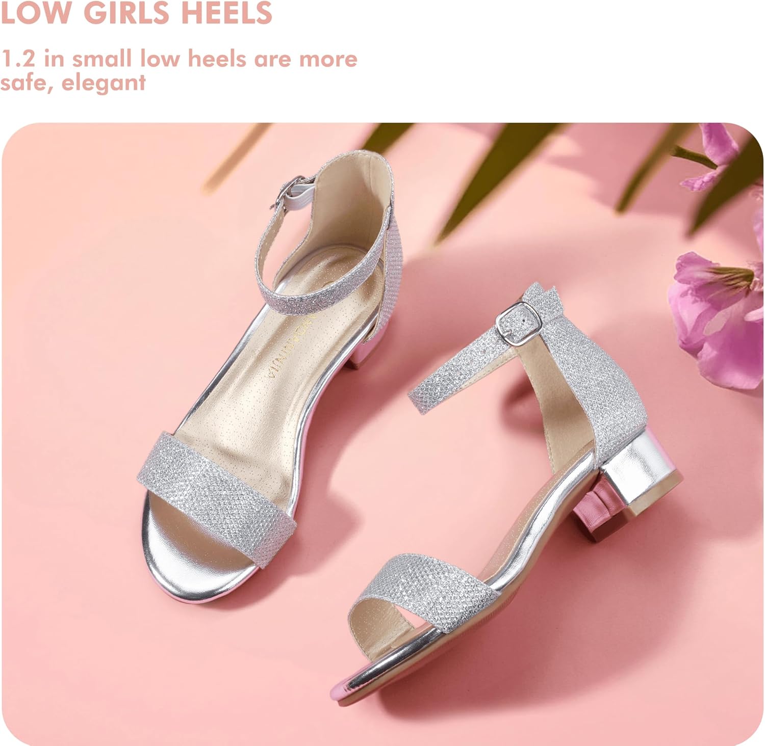 PANDANINJIA Girls Dress Shoes Toddler Kids Heels Sandals Ankle Strap Wedding Party Phoebe Flower Girl Shoes - Image 5