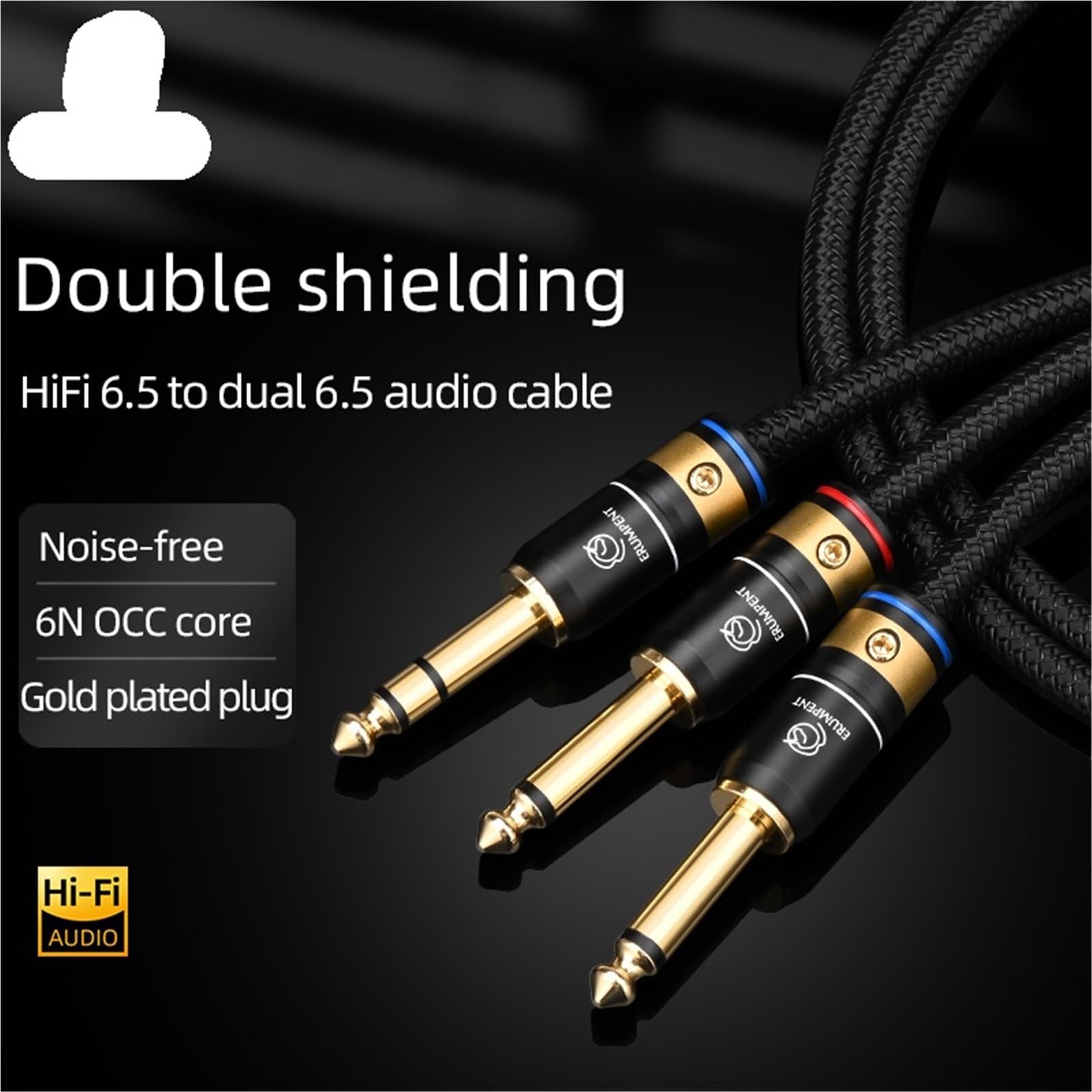 Kabel audio HiFi 6N 6,5 mm na podwójny 6,5 mm pozłacany wtyk 6,5 TRS męski na podwójny 6,5 TS męski do wzmacniacza CD TV (3 m)