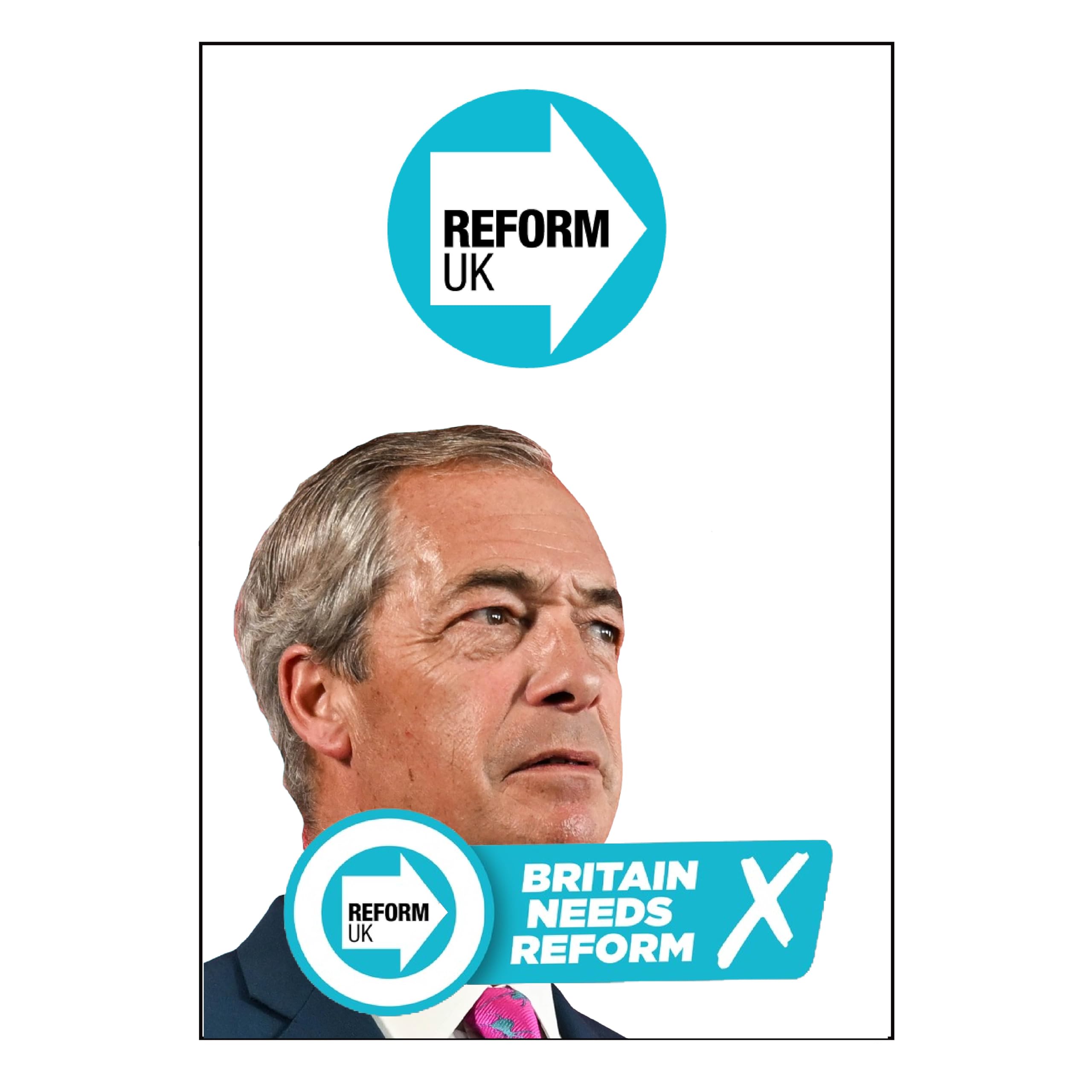 Gift Insanity White Political Reform Campaign A4 Poster, Britain Needs Reform And Nigel Farage A4 Size