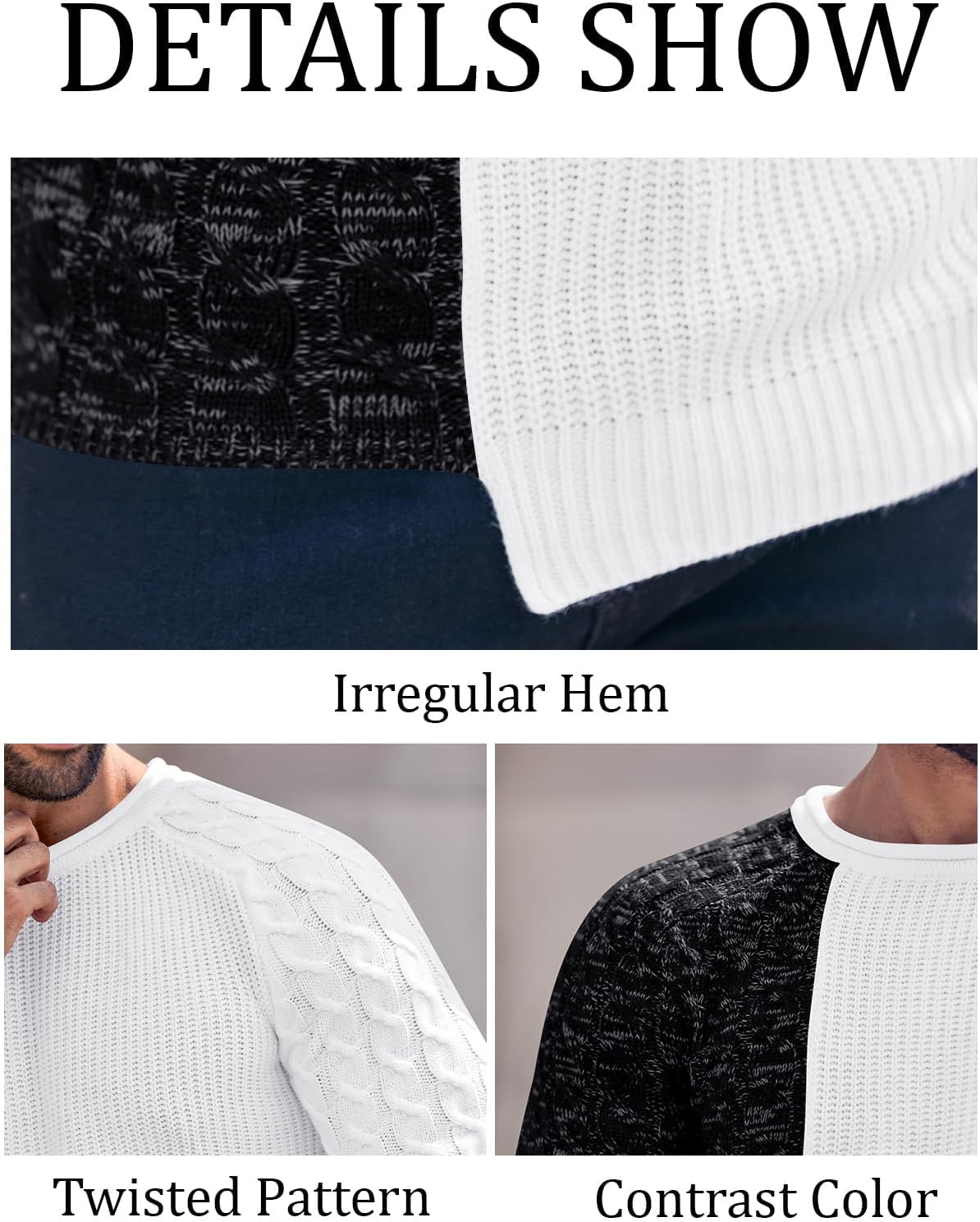 Taoliyuan Men's Pullover Sweaters Winter Ribbed Knitted Color Block Comfort Stylish Twisted Long Sleeve Sweater - Image 5