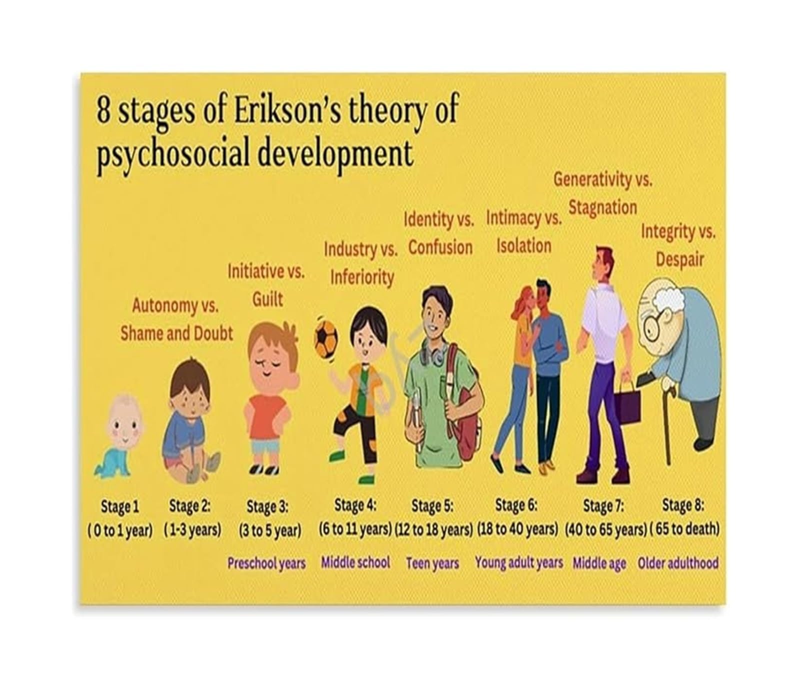 MDBJTCYZN Eriksons Theory Psychology Learning Tool Educational Chart Poster for University Library(Unframed,12x18inch(30x45cm))