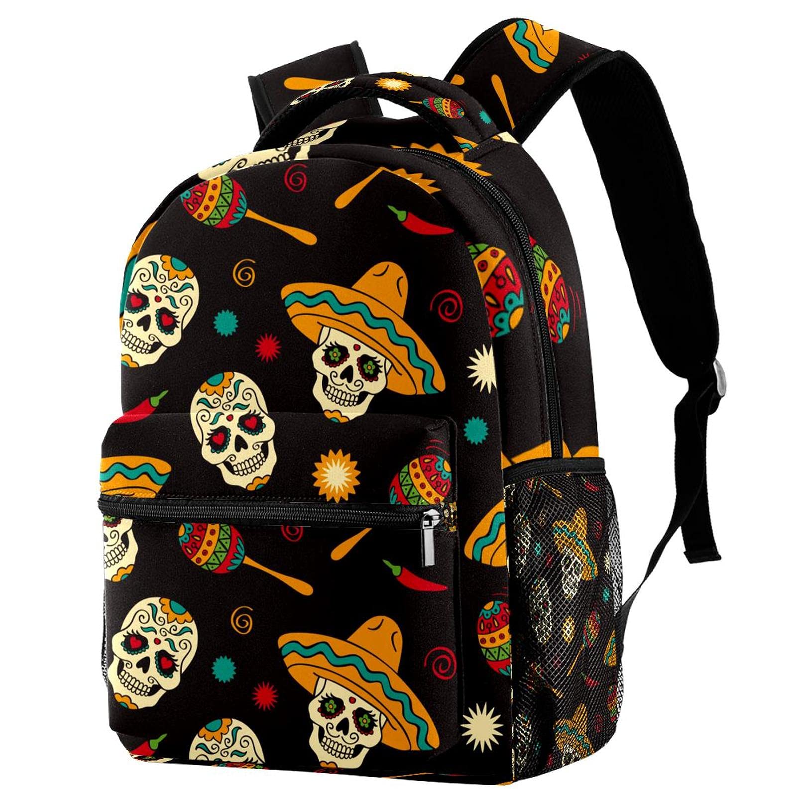 Sac à dos tête de mort et pieuvre pour ado avec nombreuses poches Multicolore 09