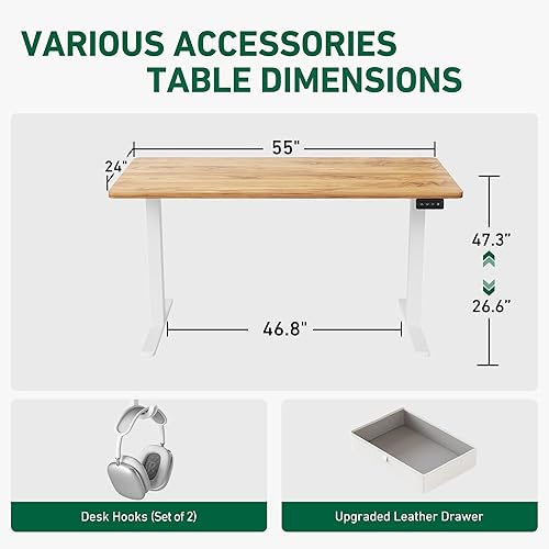 Miniatura 2 de FEZIBO Escritorio eléctrico de altura ajustable con cajón, tablero de 55 x 24 pulgadas, marco plateadoparte superior rústica marrón