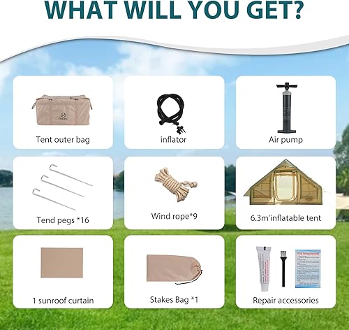 Miniatura 8 de Nice C Tienda inflable para camping, tienda de campaña glamping para adultos, tiendas de campaña inflables, con bomba de aire, válvula de aire 2 en