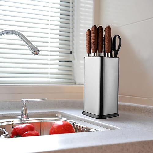 Vista 7 de Bloque universal para cuchillos sin cuchillos, moderno soporte para cuchillos para encimera de cocina, organizador de cuchillos de acero inoxidable