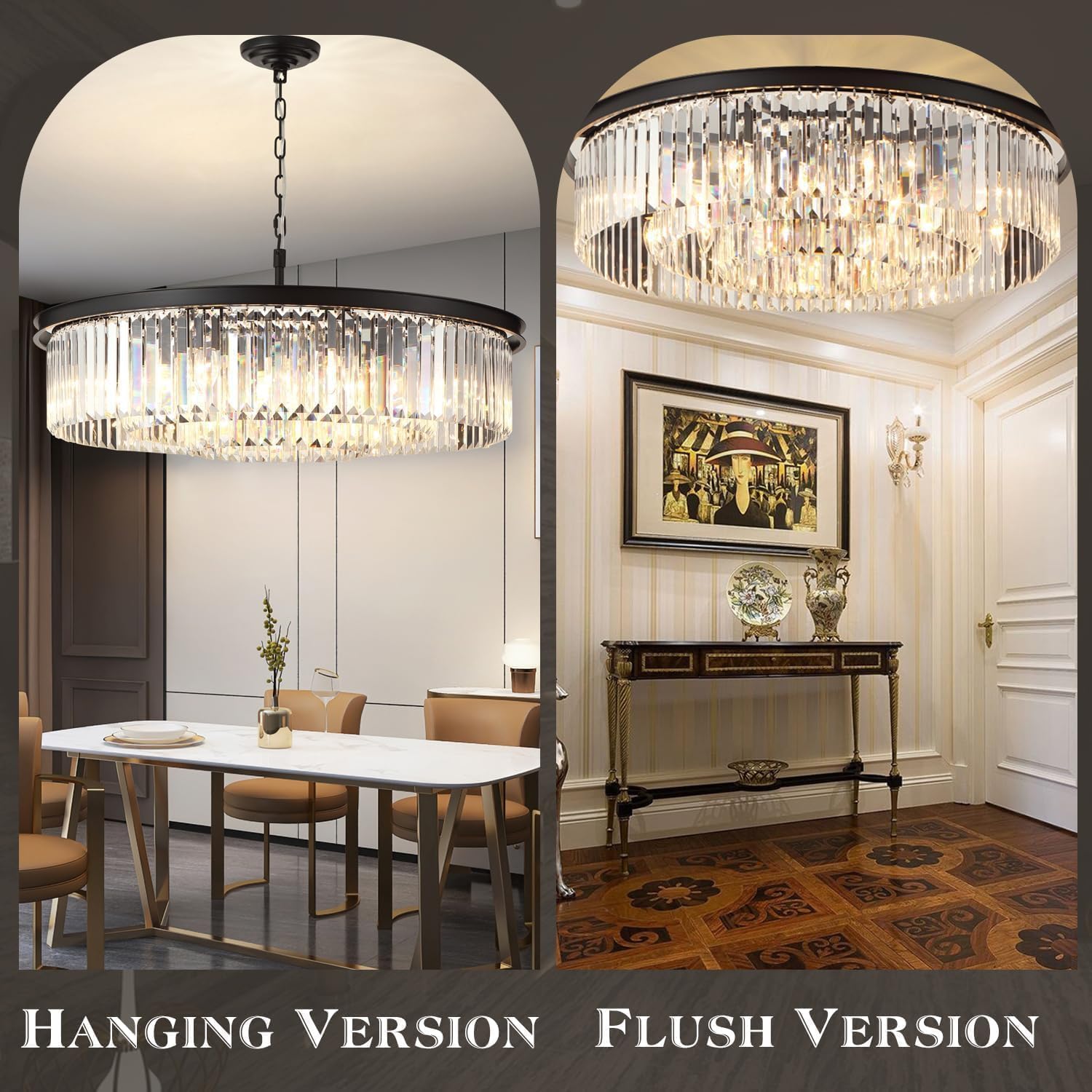 Crystal Chandeliers 18-Light, Metal Ceiling Light Fixture Adjustable Height, 39 Inch Modern Luxury Hanging/Chandelier for Living Room Dining Room Kitchen Hallway Foyer, Black