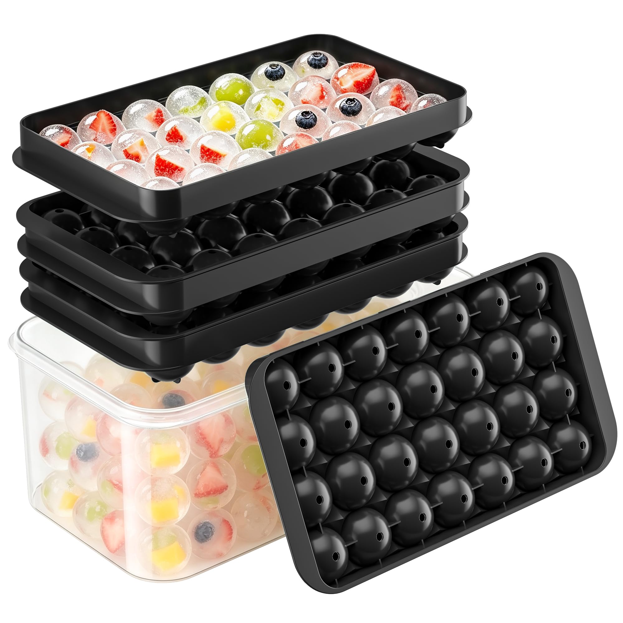 Ice Cube Tray with Lid and Bin - 3 Pack for 2.41 cm Mini Ice Balls