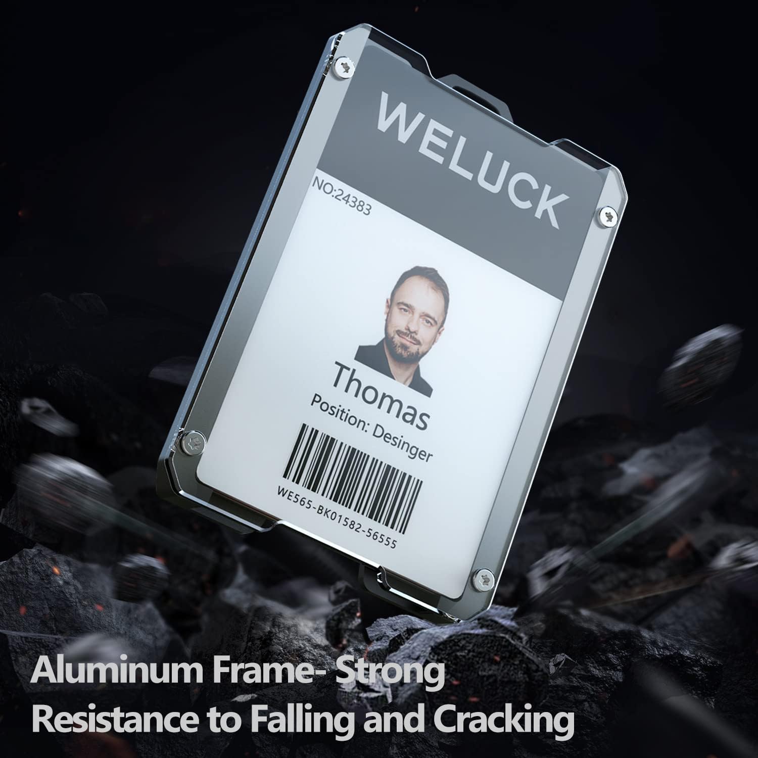 ID Badge Holder, Durable Aluminum ID Card Holder/Wallet with Lanyard and Metal Clip, 4 Cards/ID Badges Holder by WELUCK, for Business Office Work Police Outdoor Gift (Grey01)