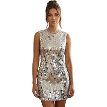 Women Sequin Dress Sparkly Glitter Sleeveless Shift Dress Cocktail Disco Outfit Party Club Night Out Dresses