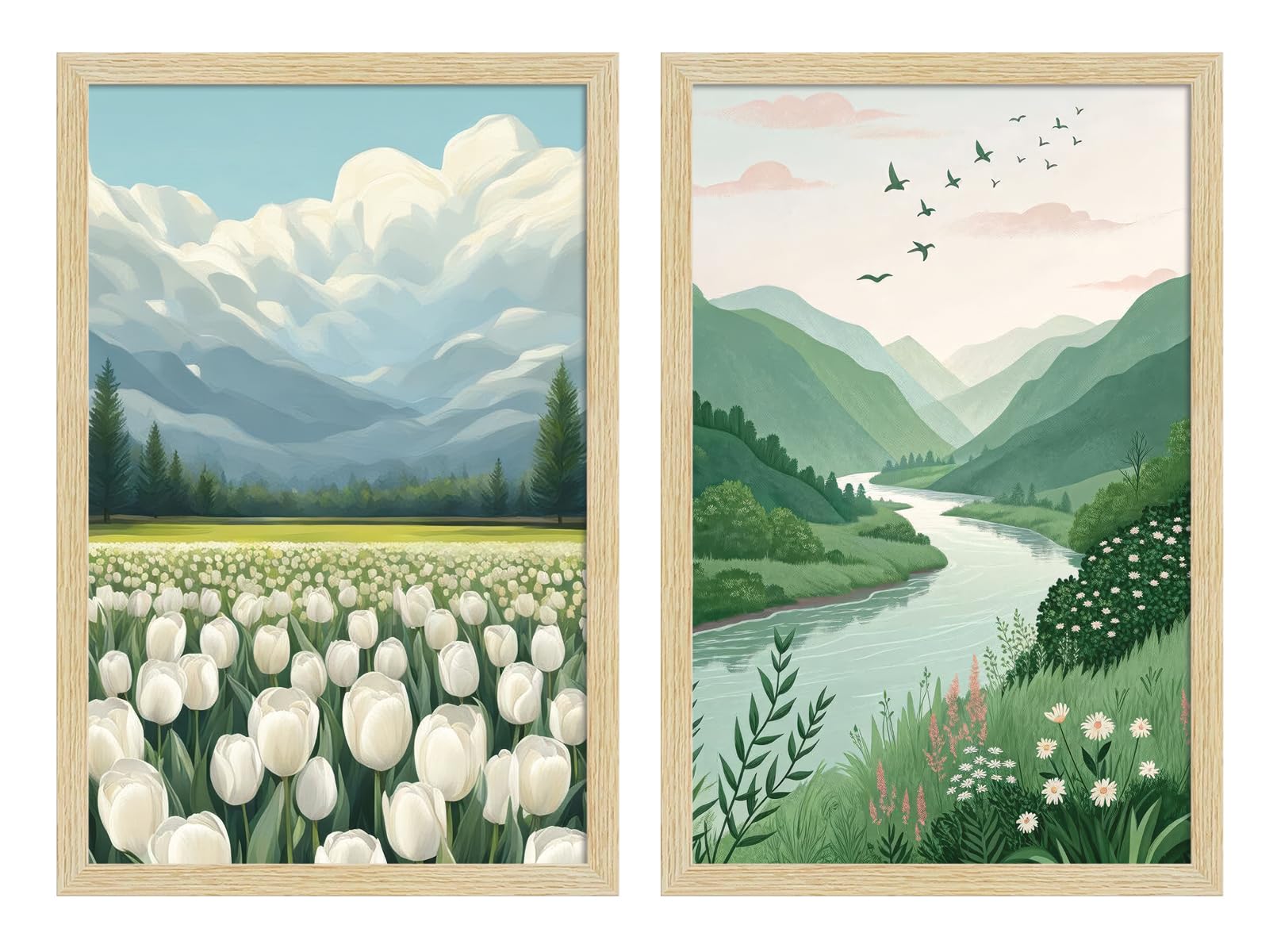 ArtX Paper Abstract Landscape Paintings For Living Room, Bedroom, Multicolor, Natural Wood Color Frames, 12.0 x 18.0 inch, Set of 2-image-8
