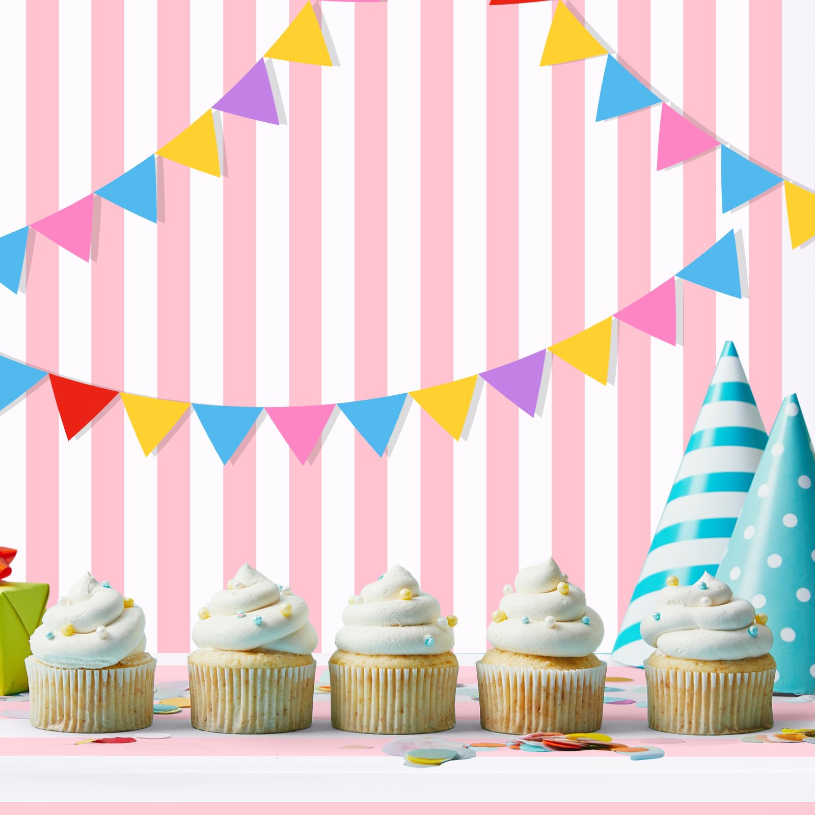 Ctosree 199,9 cm x 30,5 m rosa und weiß gestreifte Tischdeckenrolle aus Kunststoff für Geburtstag, Babyparty, Geburtstag, Party, Dekoration (Rosa und Weiß, gestreift)