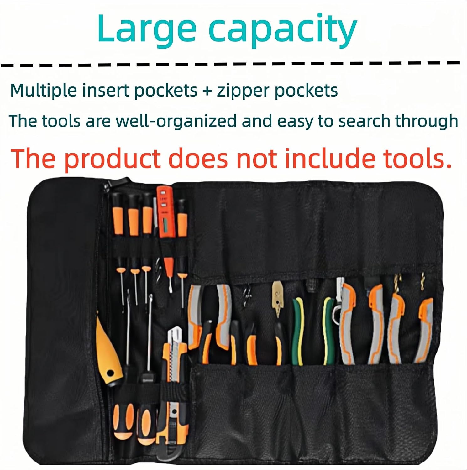 Tool Bag Roll Up, Roll Up Tool Pouch with 22 + 1 Pocket,Waterproof tool roll up bag, Heavy Duty Tool Roll Bag Organizer.