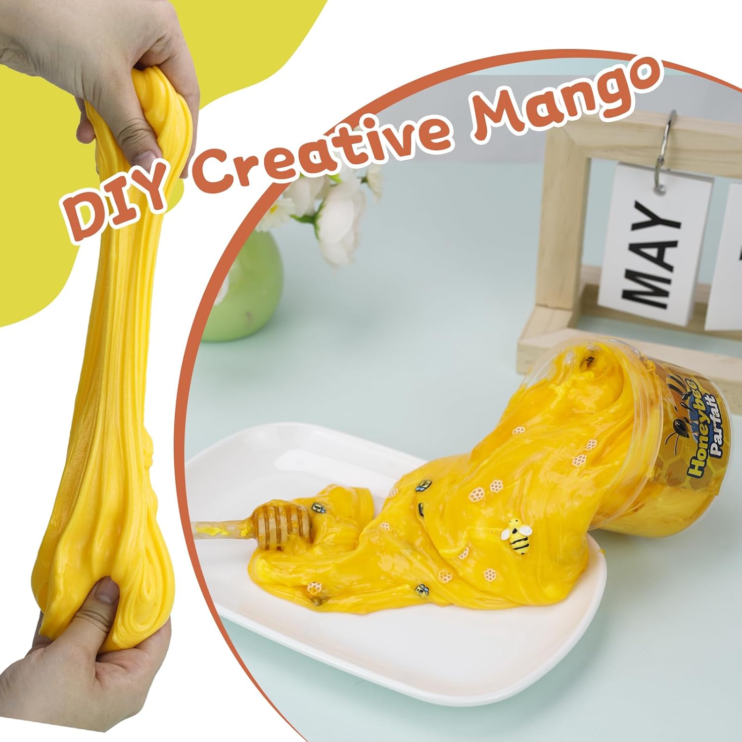 DIY Honey Slime, Handmade Jelly Textured Clay with Bee Charms, Honey Pot Theme Craft Toy, Soft Stretchy Sensory Slime for Kids & Adults, Birthday Gift & Party Favor