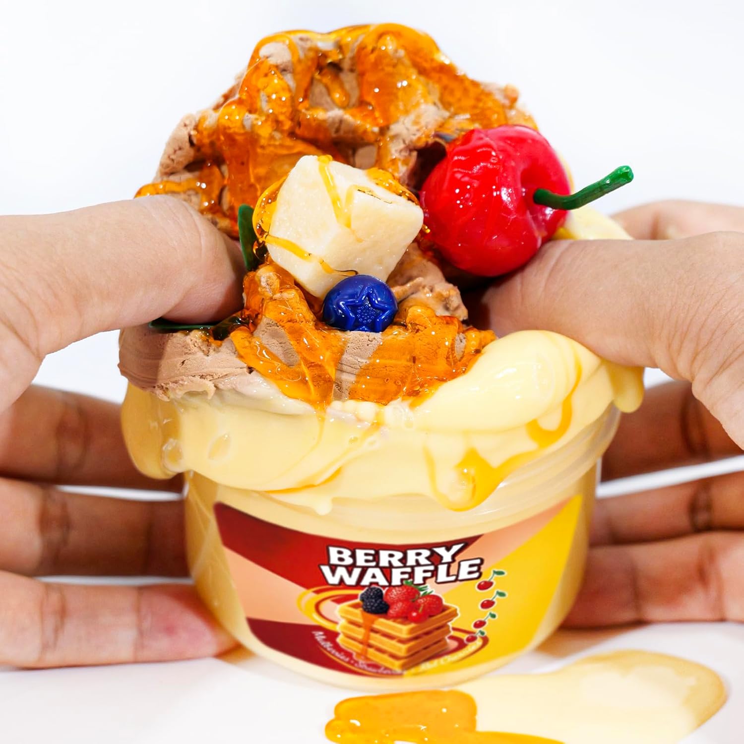 DIY Clay Berry Waffle Themed (7oz) - Thick and Glossy Textured Slime with Decorative Toppings