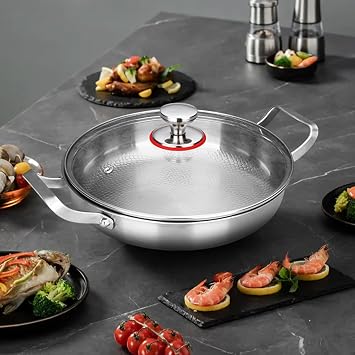 Titanium Hammered Pan, 2026 New Upgrade Double Handle Non Stick Titanium Pans for Cooking, Ultra-Durable, Scratch-Resistant, Even Heating Frying pans, Compatible With All Cooktops ,With Lid,12.6In