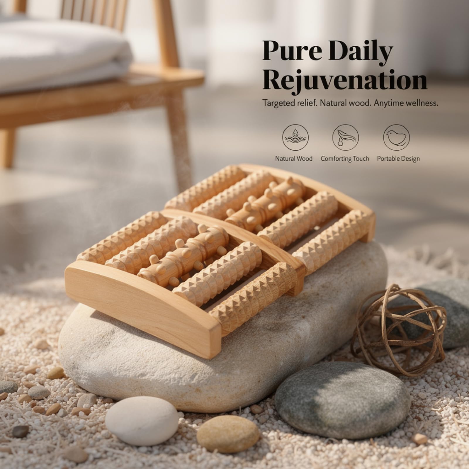 Holz Fußroller Massagegerät, 5 reihiger Noppen Fußroller für Reflexzonen, Bogenform Design, Unterstützung der Fußdurchblutung, tragbares Fußpflege Werkzeug, Entlastung für verspannte Muskeln