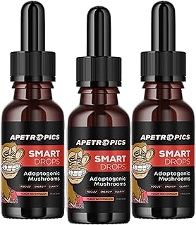 Apetropics Smart Drops - 5-in-One Adaptogenic Mushroom Tincture with Lion’s Mane, Cordyceps, Turkey Tail, Chaga, Reishi - Nootropic Brain Supplement - Peach Watermelon Flavor, 30-Servings (3 Pack)