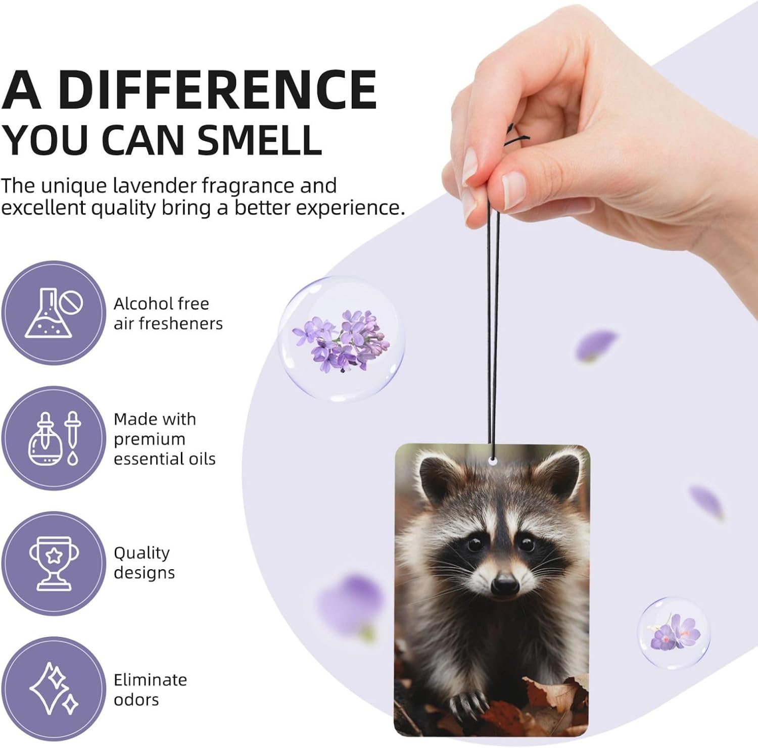 Car Air Freshener 24 PCS Cute Raccoon Hanging Car Air Fresheners Auto Interior Decor Card Freshener Strong Scented Card Lavender Cars Scents for Office Bedroom Close Drawer Rectangle