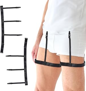 Net Focus Military Shirt Stays for Men – 2 Pack Adjustable Shirt Holders with 3 Non-Slip Locks & Metal Buckles – Tactical Shirt Garters for Police, Military, & Professionals – 17–36.6" Length, Black
